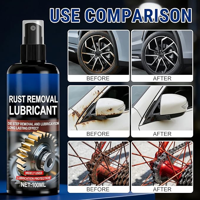 2Pcs Rust Remover Spray for Metal,Multipurpose Rust Stain Remover,Iron Rust Stain Remover,Fast-Acting Oxidation Metal Cleaner for Vehicles,Tools,Chains