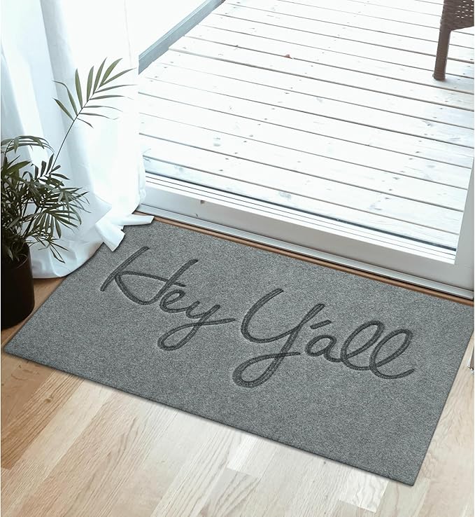 Mats Outdoor Front Door Mat Indoor Entrance with Non Slip Rubber Back Funny Durable Heavy Duty Backing Hey Y'all Doormats Entryway Decor for Home Decor Farmhouse, Light Gray 28" x 18"