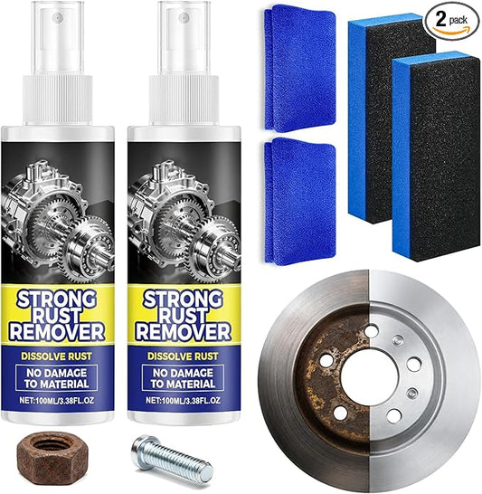 Rust Remover Spray for Metal - Heavy Duty Metal Cleaner,Multipurpose Rust Stain Remover Spray, Fast-Acting Iron Out Cleaner for Vehicles, Tools, Chains, Multi-Surface Rust Remover Spray (2PCS)