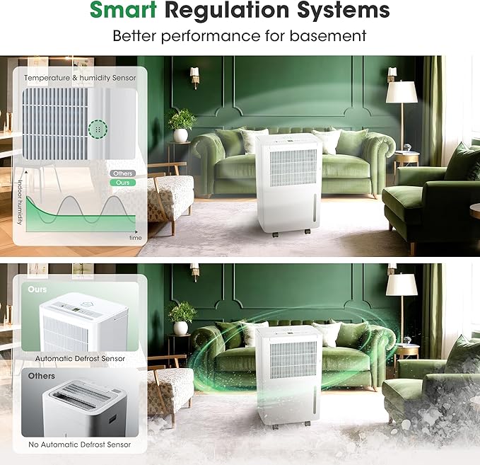 2,500 Sq.Ft Dehumidifier for Basement with Drain Hose, 30 Pint Dehumidifiers for Home with 3 Modes, Smart Humidity Control & Display, 24HR Timer, Auto Defrost for Large Room, Bathroom,Bedroom