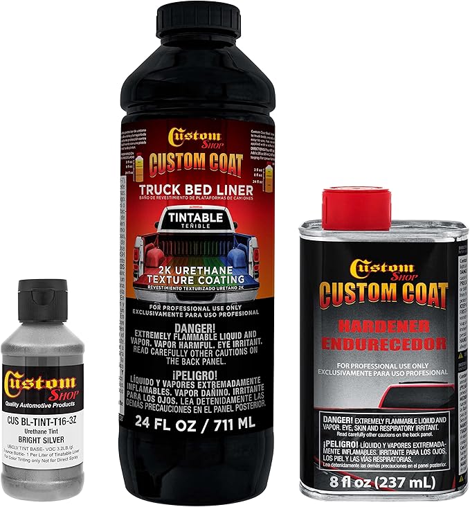 Custom Coat Bright Silver 1 Quart Urethane Spray-On Truck Bed Liner Kit - Easy Mixing, Just Shake, Shoot - Professional Durable Textured Protective Coating, Prevent Stop Rust - Car, Auto Equipment