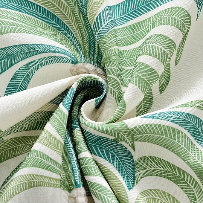 VOGOL Green French Door Curtains, Tropical Leaves Pattern Printed Window Panel with Tieback, 40 Inch Long Rod Pocket Curtain for Sliding Glass Door, 1 Panel