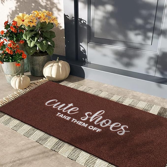Cute Shoes Take Them Off Outdoor Mat Indoor Door Mat Entryway Rubber Backing Front Door Home Door Mats Welcome for Hallway Home Office Garden 47x18 inch Coffee
