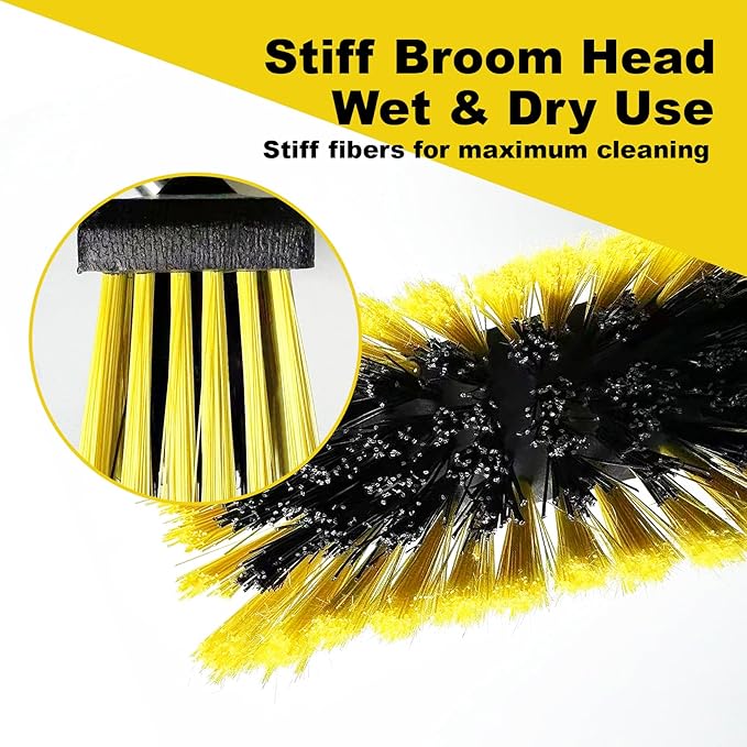 18 Inches Push Broom Outdoor - Heavy Duty Broom with 63" Long Handle for Deck Driveway Garage Yard Patio (Yellow)