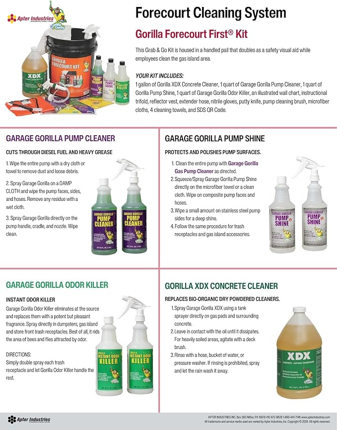 Forecourt First Exterior Gas Island Cleaning Kit | Complete Maintenance Set with Concrete Cleaner, Pump Cleaner, Pump Shine, Odor Killer & Cleaning Tools, Ready-to-Use Grab & Go Kit