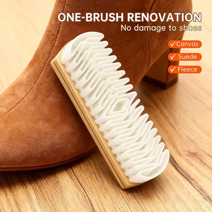 Suede Shoe Brush and Eraser Set, 2025 New Suede Cleaning Brush for Shoes, Bags, Jackets, and Sofas, Wooden Handle Suede Shoe Cleaner, Soft Brush and Stain Eraser for Easy Care (1 Pack)