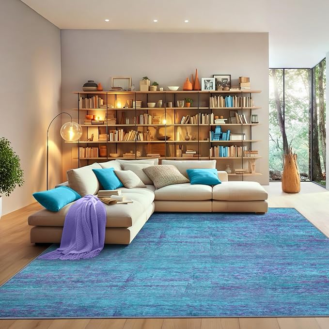 5x8 Area Rugs, Modern Abstract Teal Purple Washable Rug for Living Room, Soft Large Non-Slip Carpet for Bedroom Dining Room Home Office Farmhouse Decor - Teal+Purple