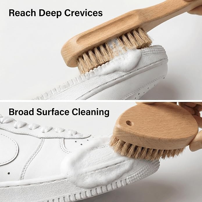 Shoe Cleaning Kit & Boot Brush, Soft Bristle 100% Pure Boar Hair Shoe Brush for Leather Boots & Sneakers, Premium Shoe Care Kit with Cotton Cloth for Gentle Cleaning & Polishing
