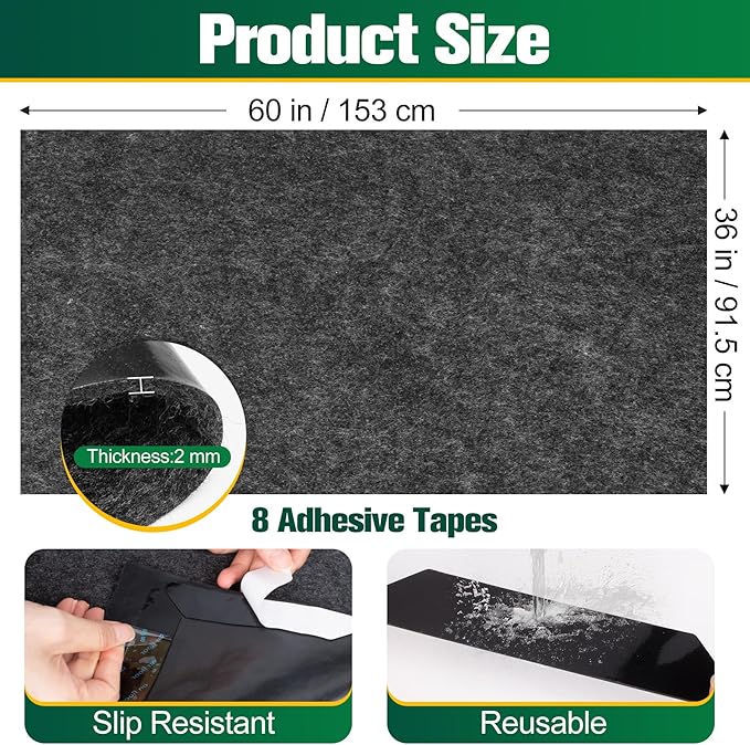 ToLanbbt Garage Floor Mat 36" x 29" - Oil Spill Mat for Under Car Driveway Oil Drip Pad with 8P Tapes, Waterproof Backing, Leak Absorbent, Reusable, Washable, Protect Garage Floor (1P, Dark Gray)