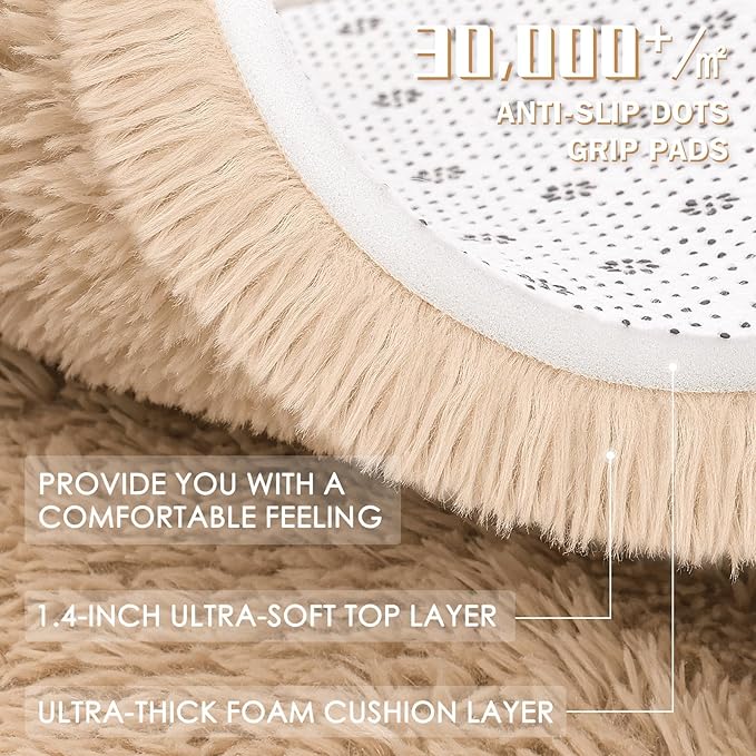 OLANLY 8x11 Machine Washable Large Area Rugs for Living Room, Bedroom, Soft Fluffy Shaggy Bedside Rug, Indoor Floor Carpet for Kids Girls and Boys, Dorms, Nursery, Home Decor Aesthetic, Beige