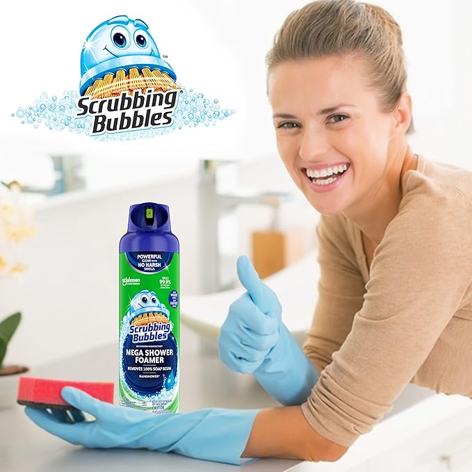 Scrubbing Bubbles Mega Shower Foamer With Ultra Cling Bathroom Cleaner, 20 Ounce, (Pack of 3) Includes Bonus Microfiber cleaning cloth