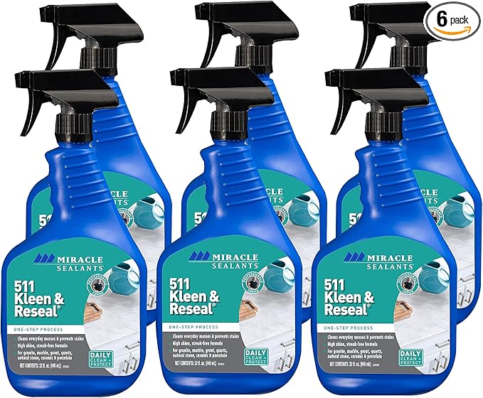 Miracle Sealants 511 Kleen & Reseal Granite, Marble, Stone, Countertops, Tile & Grout Cleaners Spray, 32 oz, 6 Pack