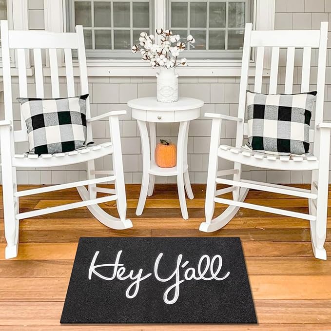 Outdoor Welcome Mat Entryway Hey Y'all Mats for Front Door Mats, with Rubber Backing Doormat Indoor Mat Polystyrene Non Slip Natural Mat Black 28" x 18"