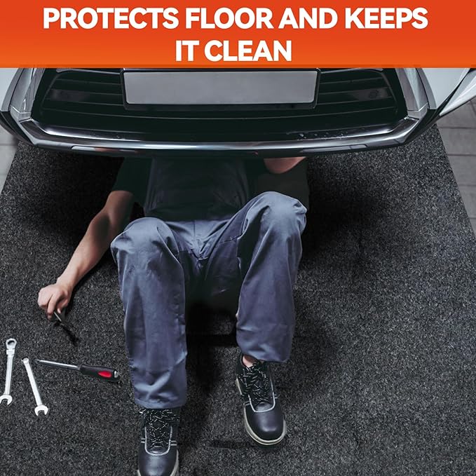 Heavy Duty Oil Spill Mat, Upgraded Garage Floor Mat for Under Car, 1/4" Waterproof Rubber Bottom Absorbs Oil Quickly, Washable, Reusable Oil Drip Leak Absorbent Pad (4'11″ x 5'11″)