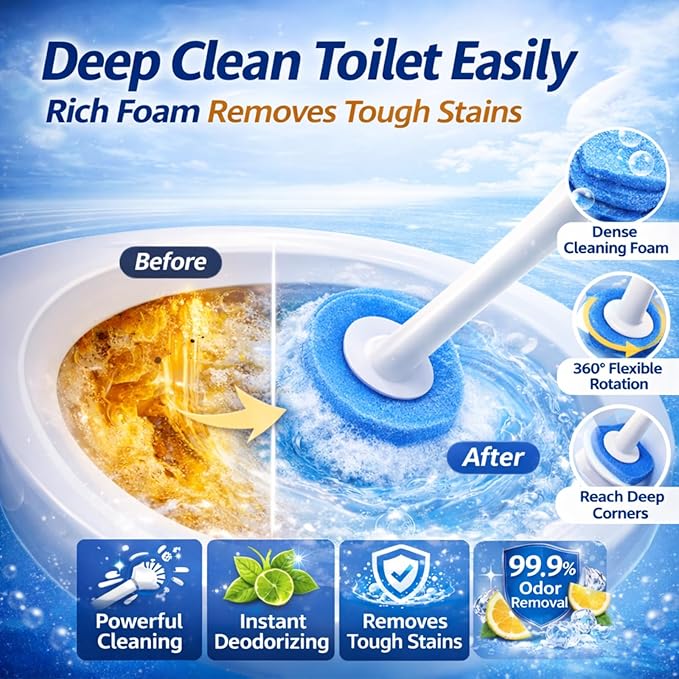 Disposable Toilet Cleaning System with 40 Refills, Toilet Wand Kit with Holder, Wall Mounted Toilet Brush Set for Deep Cleaning Bathroom Bowl, Hygienic Toilet Bowl Cleaner Kit (1PCS40)