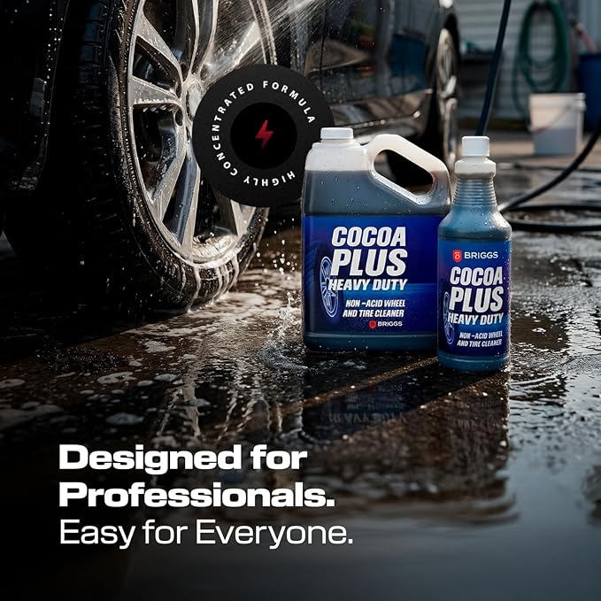 Wheel and Tire Cleaner – Acid Free, Concentrated 6:1 Rim Cleaner Spray – Professional Brake Dust Remover – Briggs Cocoa Plus, Safe for Chrome, Painted & Alloy Wheels – 32oz