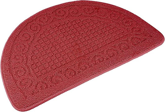 Echaprey Half Round Non-Slip Kitchen Bathroom Toilet Doormat Floor Rug Mat Keeps Your Floors Clean Home Decor (Small, Red)