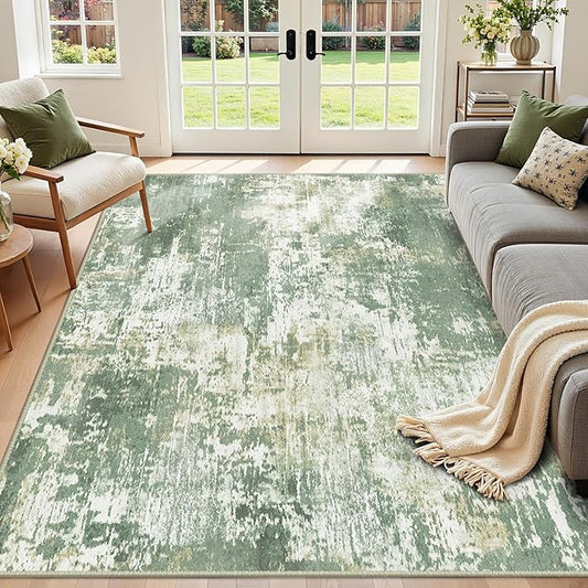 RELEANY Washable Area Rugs 6'x8' Non-Slip Modern Abstract Soft for Living Room Entryway Bedroom Nursery, Print Pattern, Light Green/Yellow