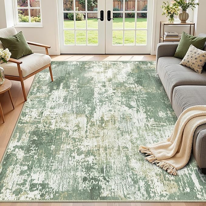 RELEANY Washable Area Rugs 2'x3' Non-Slip Modern Abstract Soft for Living Room Entryway Bedroom Nursery, Print Pattern, Light Green/Yellow