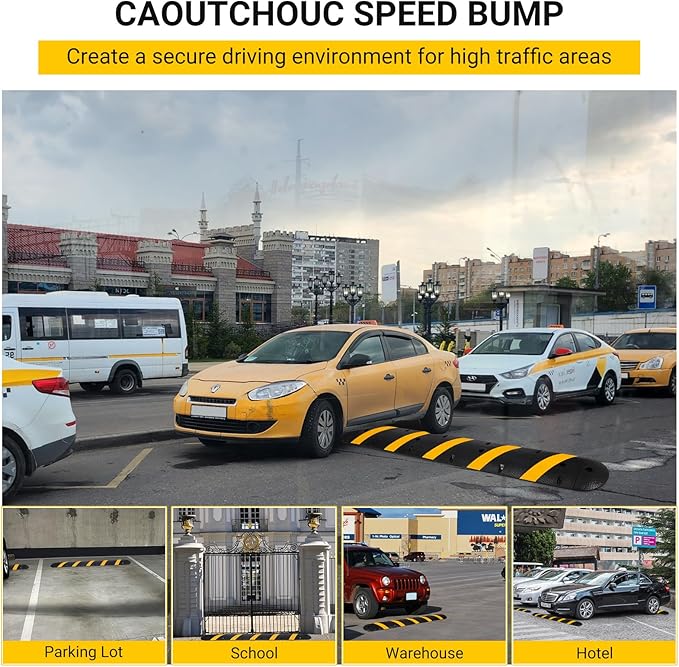6FT Rubber Speed Bumps (2 Pack), 66000 LB Capacity Heavy-Duty Speed Humps with 8 Bolts for Parking Lots, Roads, Schools, Warehouses, Hotels 72inch