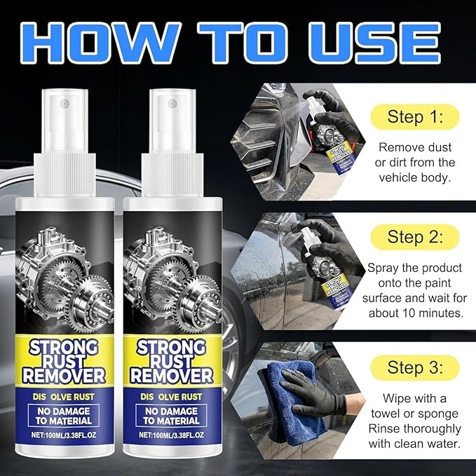 2PCS Rust Remover Spray for Metal, Multipurpose Rust Stain Remover Spray, Heavy Duty Metal Cleaner for Vehicles, Tools, Chains, and Iron Out Rust Stain Remover