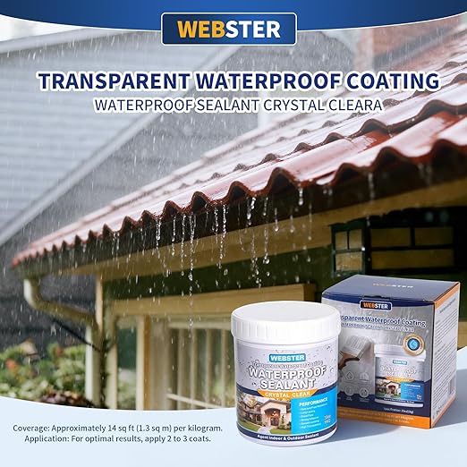 Transparent Waterproof Coating, WEBSTER 35oz Invisible Sealant,Transparent Leak Proof Coating for Roof, Wall, Bathroom, Window Sill, Indoor & Outdoor