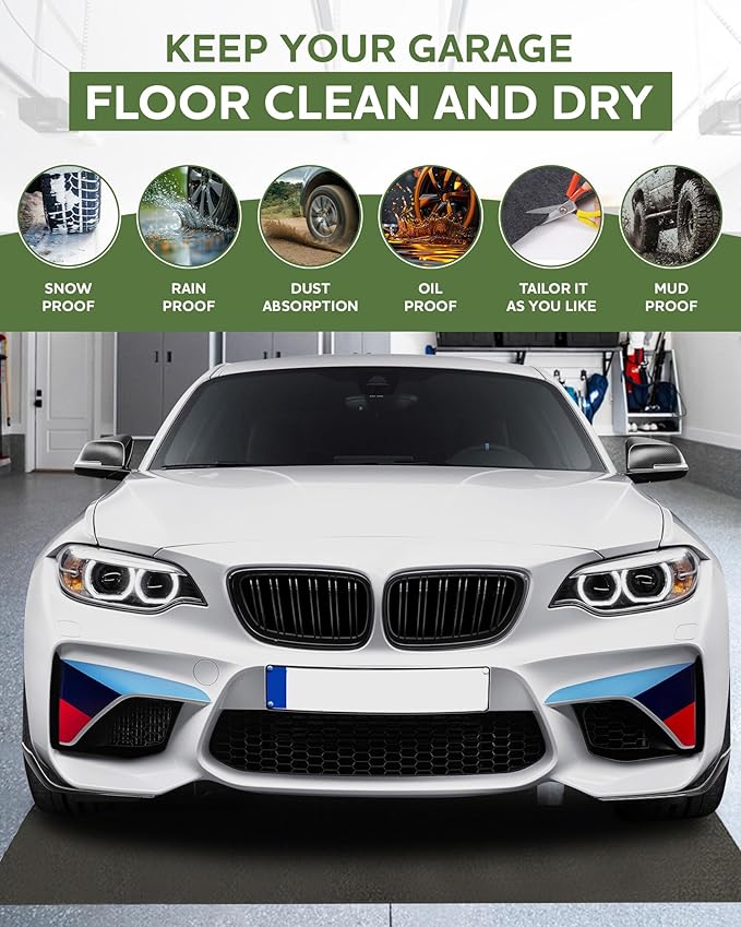 Large Garage Floor Mat 7.4'x17' for Under Car Protects Floor, Cuttable Garage Driveway Oil Drip Mat,Water Containment Rug, Non-Slip Oil Spill Mat for Kitchen/Car-Wash/Driveway/Doorway