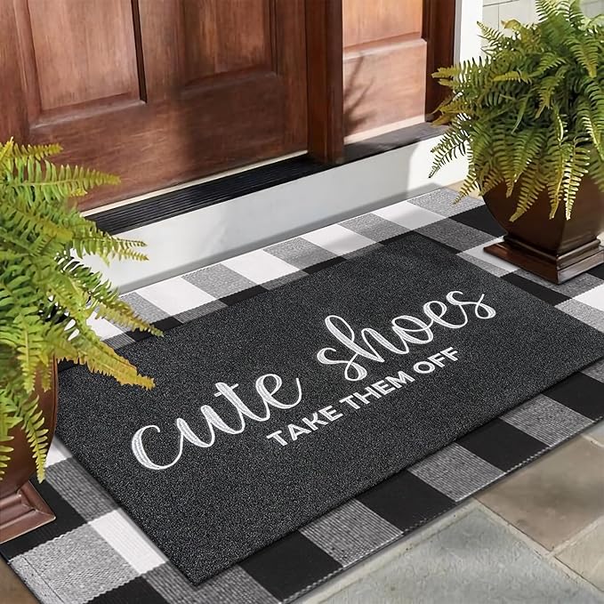 AOAOPQ Cute Shoes Take Them Off Doormat Funny Door Mat for Entry Home Entrance Back Rubber Mats Non Slip Welcome Mats Outdoor for Entrance High Traffic Areas Black