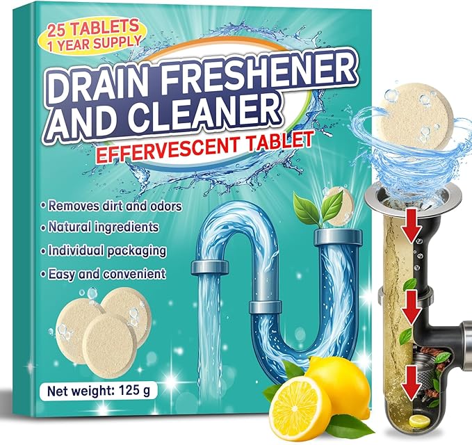 Garbage Disposal Cleaner and Deodorizer 25 Pack, Fresh Citrus Foam Sink Cleaner Tablets Fights Grease & Buildup, Garbage Disposal Cleaner Remove Odor, Disposer Freshener For Home Drain Cleaning Care