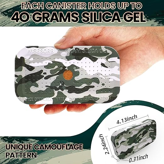 Wisesorb 40 Gram Gun Safe Dehumidifier Camouflage, Rechargeable Desiccant Canister Dehumidifier Bags, Reusable Silica Gel Packets Moisture Absorbers for Car, Bathroom, Basement [3PACK]