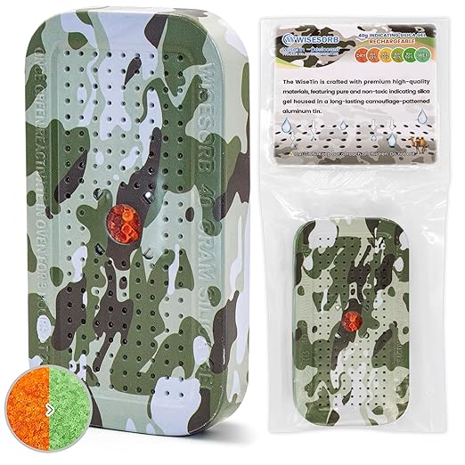 Wisesorb 40 Gram Gun Safe Dehumidifier Camouflage, Rechargeable Desiccant Canister Dehumidifier Bags, Reusable Silica Gel Packets Moisture Absorbers for Car, Bathroom, Basement [1 PACK]