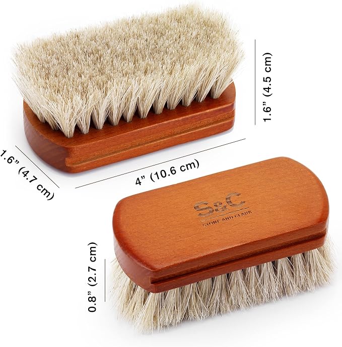 Mini 4" Shoe Brush - Portable Horse Hair Boot Brush w/Natural Wood Handle - Soft Bristle Shoe Shine Brush for Cleaning, Buffing & Polishing Leather Shoes - Travel-Friendly Size