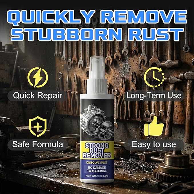Rust Remover Spray for Metal, Multipurpose Rust Stain Remover, Heavy Duty Metal Cleaner, Rust Remover Spray, for Metals, Tools, Cars, Chains,Iron Out Rust Remover (2pcs)