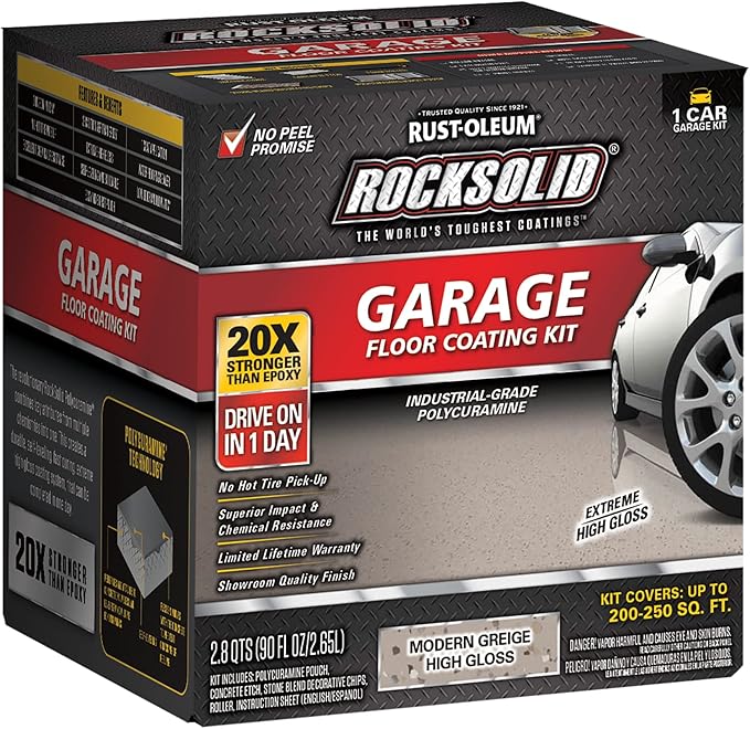 Rust-Oleum 381086 RockSolid Polycuramine Garage Floor Coating, 1 Car Kit, High Gloss Modern Greige