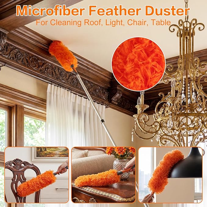 26FT High Reach Duster Cleaning Kit with Extension Pole, High Ceiling Fan Cleaner Duster for Fan Blades, Window Washing Kit with Microfiber Duster & Squeegee