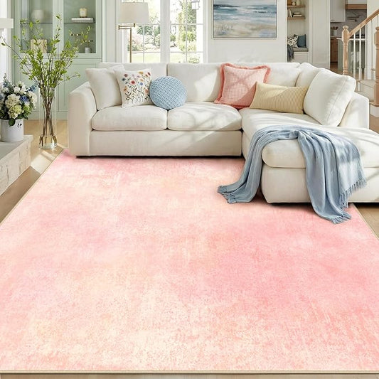 RELEANY Washable Area Rugs 9'x12' Non-Slip Modern Abstract Soft for Living Room Entryway Bedroom Nursery, Print Pattern, Light Pink