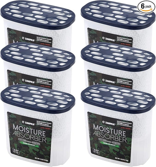 ZARPAX Moisture Absorber Corrosion Inhibitors Gun & Gear 17.6 oz/500g | Removes Moisture, Damp & Humidity | Odor Absorber | Moisture Trap for Bathroom, Closet, Kitchen | Set of 6