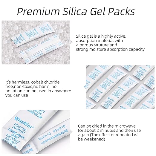 Wisesorb 60 Packs 5 Gram Premium Silica Gel Packets, Food Safe Desiccant Packs, Moisture Absorption for Storage