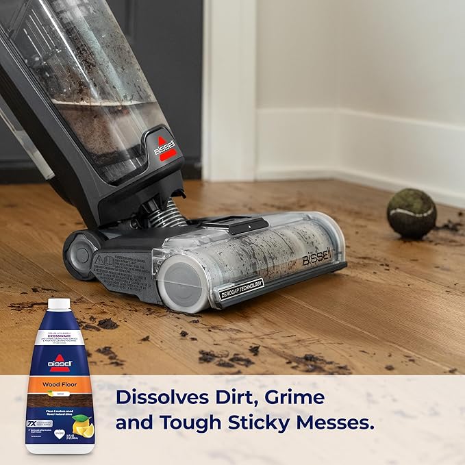Bissell CrossWave & SpinWave Wood Floor Cleaning Formula, 32 oz, Dissolves Dirt, Grime, and Sticky Messes, Safe on Sealed Floors, Pair with CrossWave, SpinWave, & Other Hard Surface Cleaners, Lemon