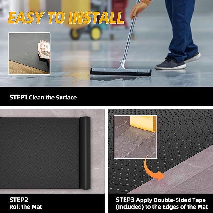 8.2x21 FT Garage Floor Mat, 2.8mm Thickened Diamond Plate PVC Garage Flooring Roll for Under Car Parking, Heavy Duty Garage Floor Protector 172.2 SQFT for Garage, RV Trailer, Basement, Black