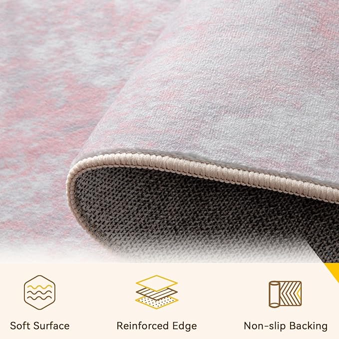 RELEANY Washable Area Rugs 8'x10' Non-Slip Modern Abstract Soft for Living Room Entryway Bedroom Nursery, Print Pattern, Grey Pink