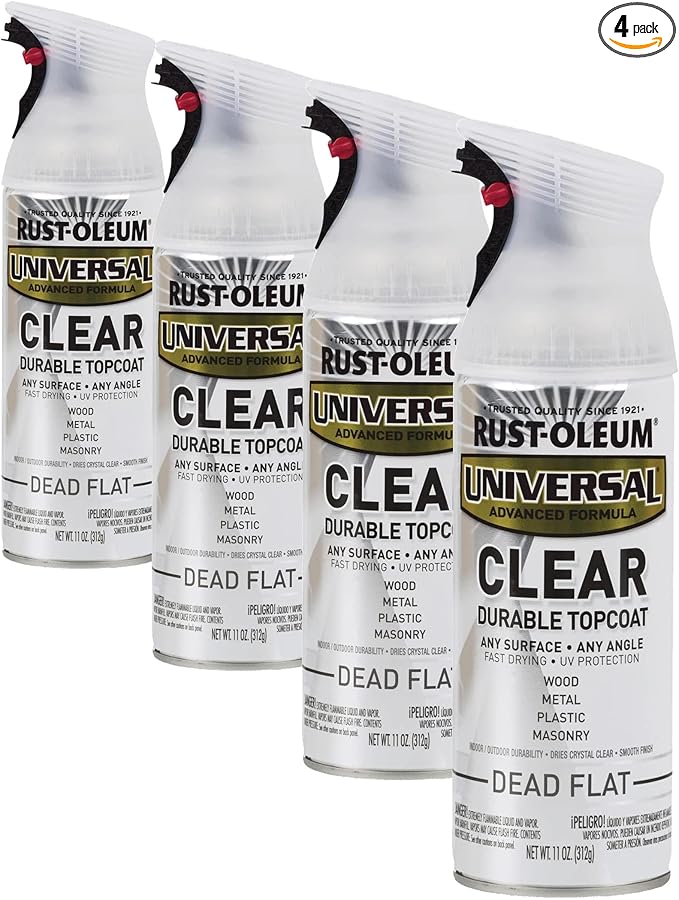 Rust-Oleum 302151 Universal All Surface Clear Topcoat Spray, 11 oz, Dead Flat Clear (Pack of 4)