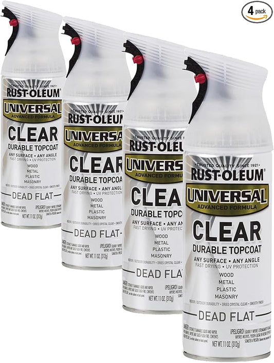 Rust-Oleum 302151 Universal All Surface Clear Topcoat Spray, 11 oz, Dead Flat Clear (Pack of 4)