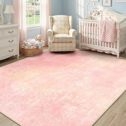 RELEANY Washable Area Rugs 6'x9' Non-Slip Modern Abstract Soft for Living Room Entryway Bedroom Nursery, Print Pattern, Light Pink