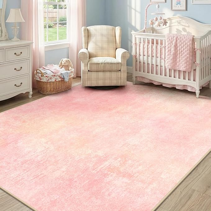 RELEANY Washable Area Rugs 9'x12' Non-Slip Modern Abstract Soft for Living Room Entryway Bedroom Nursery, Print Pattern, Light Pink