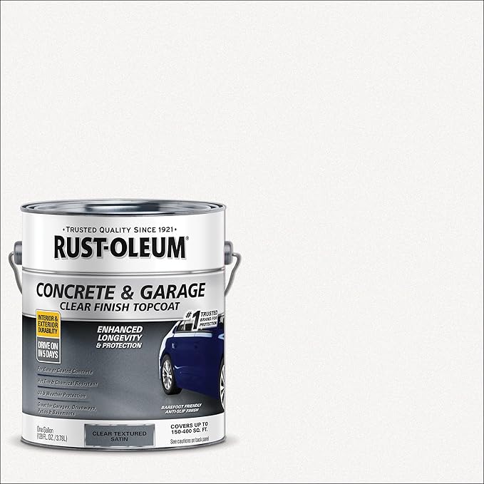 Rust-Oleum 380896 Concrete & Garage Clear Finish Topcoat, Gallon, Textured Satin Clear