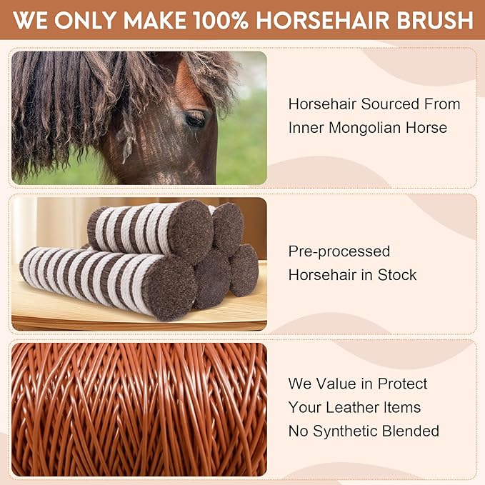 4pcs 100% Horse Hair Shoe Brush Kit Shoe Shine Kit Beech Wood Leather Care Set Suede Boot Cleaner Polish Applicator Dauber Buffing Cloth Soft Natural Bristles Men Gift Box for Boots Shoes Sneakers Car