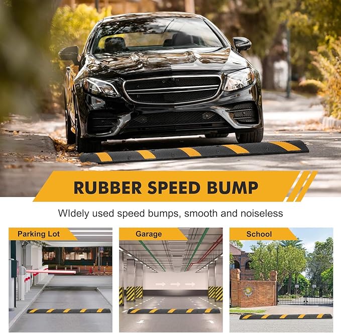 6FT Rubber Speed Bumps, 2-Pack 25000 Lb Capacity Heavy Duty Speed Bumps for Road with 8 Bolt, 2 Channel Modular Traffic Driveway Hump for Parking Lot, School, Warehouse