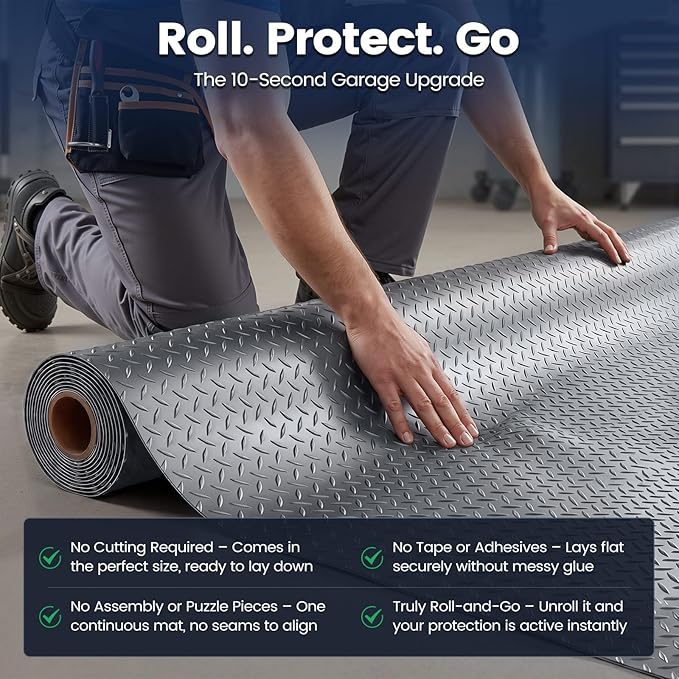 KRAOK Containment Mat, Garage Floor Mat 7.5x20ft, Stops Winter Salt Damage & Mess, 2mm Thickest PVC, Heavy Duty Waterproof Shield for Concrete, Easy Clean Cover for Trucks, and Multi-Car Use - Gray