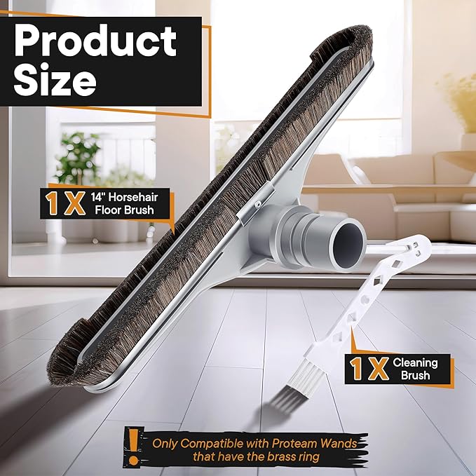 Replacement Floor Tool Compatible with Proteam E-Z Glide Backpack Vacuums 10 QT & 6 QT, Upgraded 14" Hard Surface Floor Tool for Commercial Cleaner Cleaning Brush(Horse Hair Brush,Gray)